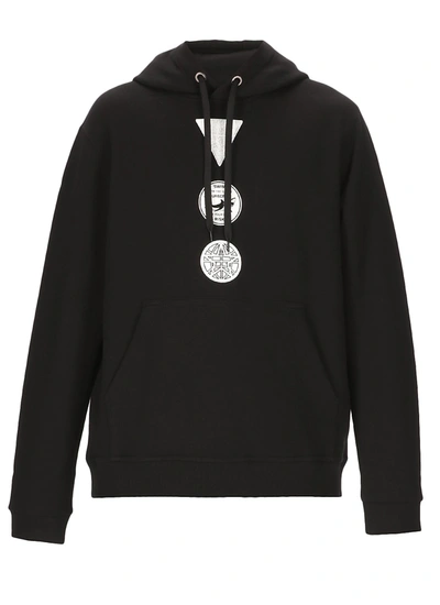 Shop Burberry Patch Printed Drawstring Hoodie In Black