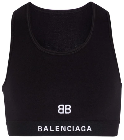 Balenciaga Black Sports Bra With White Bb Logo