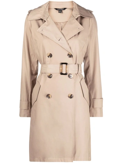 Shop Lauren Ralph Lauren Belted Double-breasted Trenchcoat In Neutrals