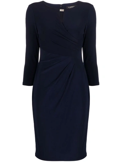 Shop Lauren Ralph Lauren Wrap-style Midi Dress In Blue