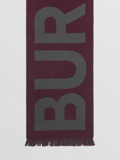 Shop Burberry Logo Wool Jacquard Scarf In Maroon/grey