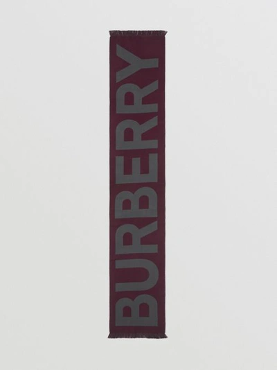 Shop Burberry Logo Wool Jacquard Scarf In Maroon/grey