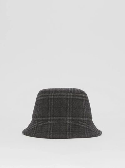 Shop Burberry Check Wool Cashmere Bucket Hat In Charcoal Grey