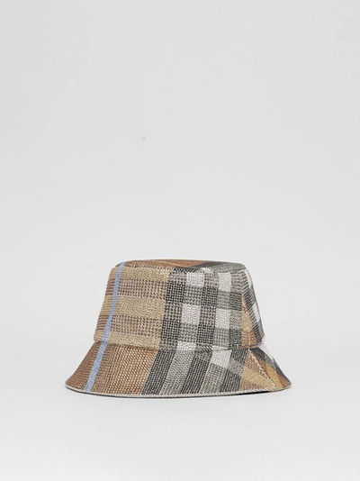 Shop Burberry Crystal-embellished Check Bucket Hat In Dusty Sand