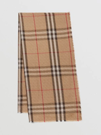 Burberry Women's Lightweight Monogram & Check Wool-silk Scarf In Archive  Beige | ModeSens