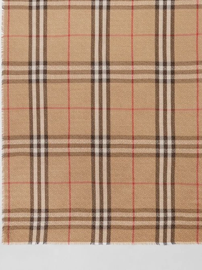 Shop Burberry Montage Lightweight Wool Silk Scarf In Archive Beige