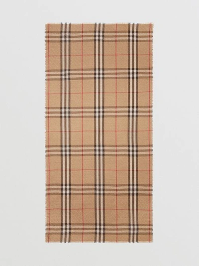 Shop Burberry Montage Lightweight Wool Silk Scarf In Archive Beige