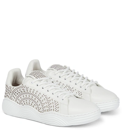 Shop Alaïa Lazer-cut Leather Sneakers In White