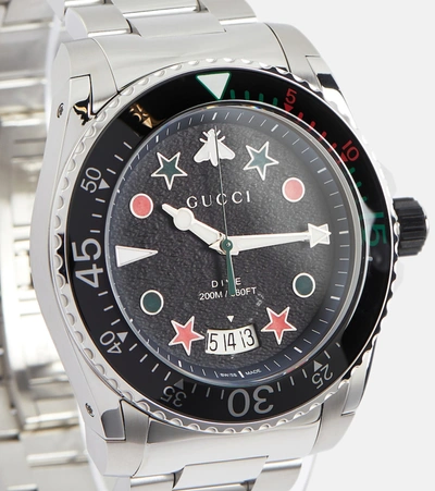 Shop Gucci Dive 45mm Stainless Steel Watch In Black
