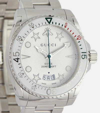 Shop Gucci Dive 40mm Stainless Steel Watch In Silver