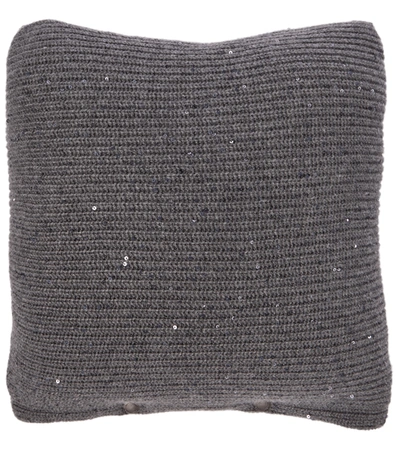 Shop Brunello Cucinelli Sequined Cashmere And Silk Cushion In Grey