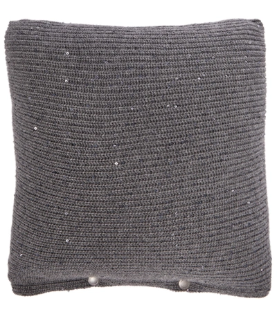 Shop Brunello Cucinelli Sequined Cashmere And Silk Cushion In Grey