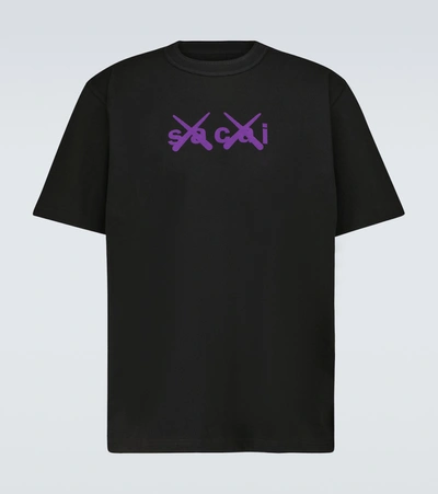 Shop Sacai X Kaws Flock Printed T-shirt In Black