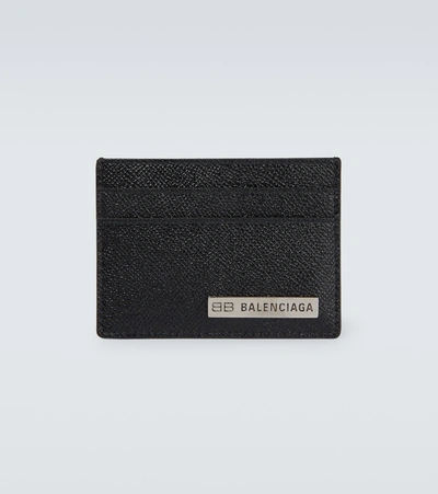 Shop Balenciaga Plate Leather Card Holder In Black