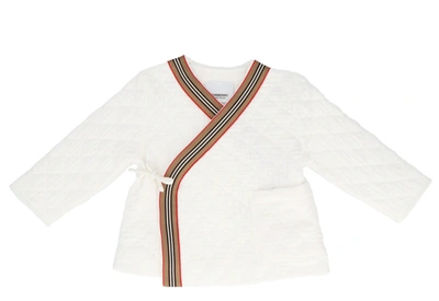 Shop Burberry Kids Quilted Wrap Jacket In White