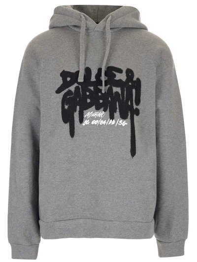 Shop Dolce & Gabbana Logo Print Hoodie In Grey