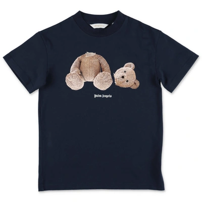 Shop Palm Angels T-shirt Blu Navy Teddy Bear In Jersey Di Cotone