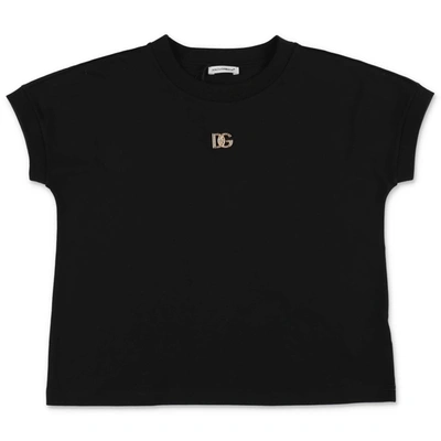 Shop Dolce & Gabbana T-shirt Nera Cropped In Jersey Di Cotone Tema 90s In Nero