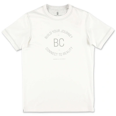 Shop Brunello Cucinelli T-shirt Bianca In Jersey Di Cotone In Bianco