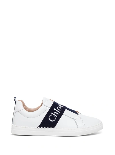 Shop Chloé Leather Sneakers With Logo Band Detail In White