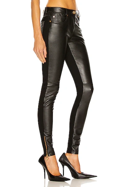 Shop Versace Leather Skinny Pant In Nero