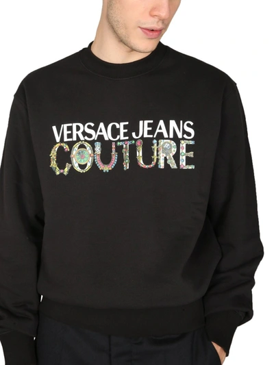 Shop Versace Jeans Couture Sweatshirt With Bijoux Logo In Black