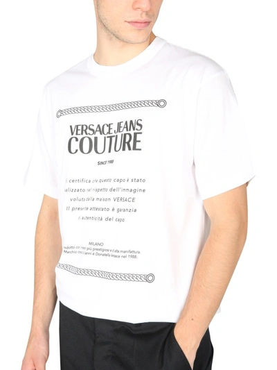 Shop Versace Jeans Couture T-shirt With Logo Print In White