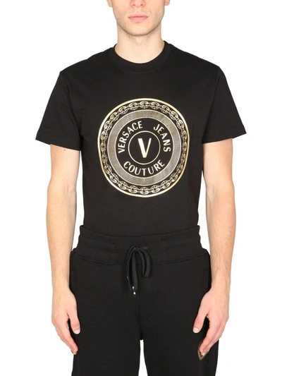 Shop Versace Jeans Couture V Emblem Logo T-shirt In Black