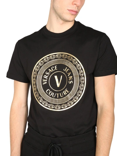 Shop Versace Jeans Couture V Emblem Logo T-shirt In Black
