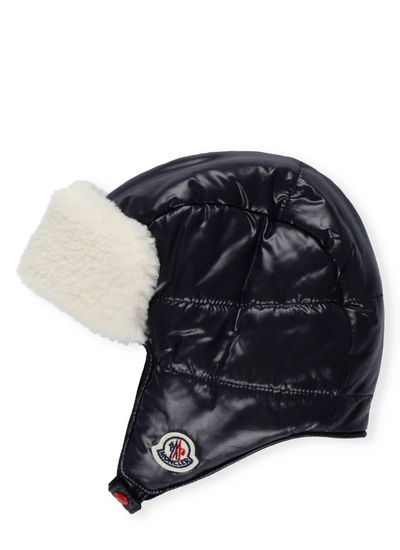 Shop Moncler Enfant Logo Patch Padded Hat In Navy