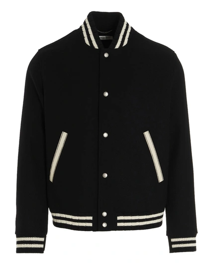 Shop Saint Laurent Teddy Varsity Jacket In Black