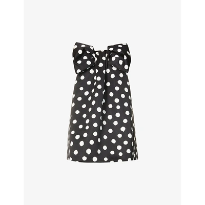 Shop Carolina Herrera Womens Black White Polka Dot-print Woven Mini Dress 4
