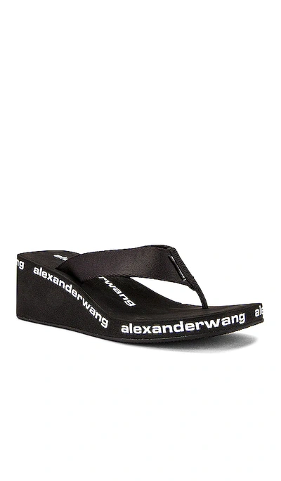 Alexander Wang Square Toe Logo Midsole Wedged Flip Flops In Black