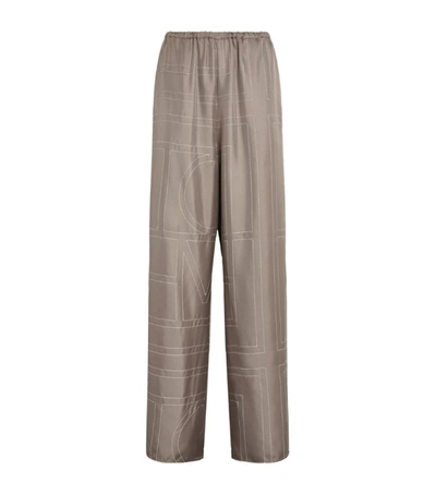 Shop Totême Silk Monogram Pyjama Bottoms In Grey