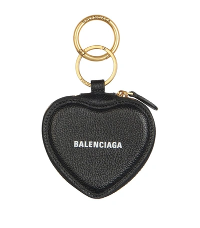 Shop Balenciaga Leather Heart-shaped Keyring In Black