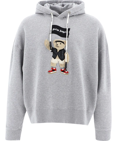Shop Palm Angels Pirate Bear Print Oversized Hoodie In Grey