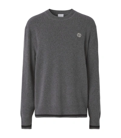 Shop Burberry Cashmere-blend Monogram Appliqué Sweater In Grey