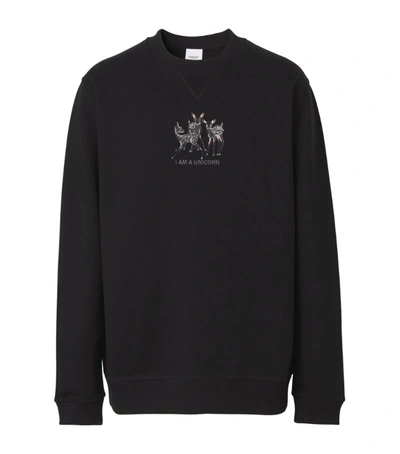 Shop Burberry Cotton Embroidered Deer Sweatshirt In Black