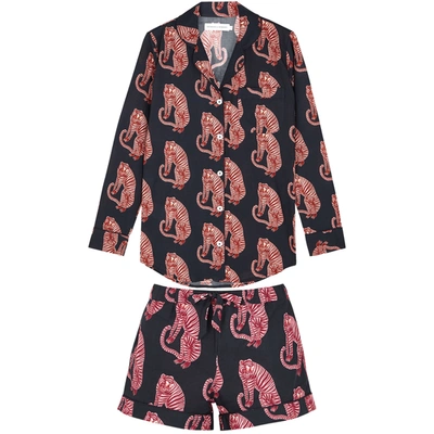 Shop Desmond & Dempsey Sansindo Tiger Printed Navy Cotton Pyjama Set