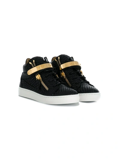 Shop Giuseppe Junior Metallic Touch-strap Sneakers In Black