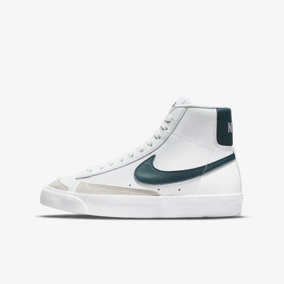 Shop Nike Blazer Mid '77 Big Kids' Shoes In White,dark Teal Green