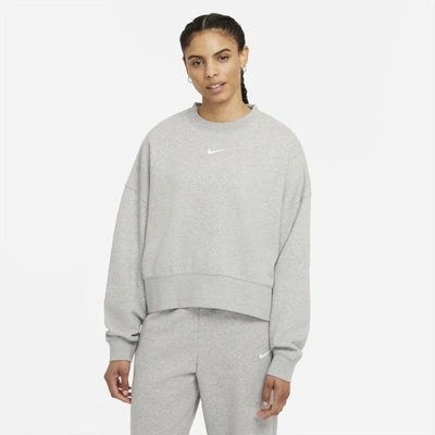 Shop Nike Sportswear Collection Essentials Women's Oversized Fleece Crew Sweatshirt In Dark Grey Heather,base Grey,white
