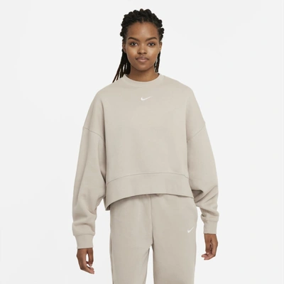 Shop Nike Sportswear Collection Essentials Women's Oversized Fleece Crew In Cream Ii,white