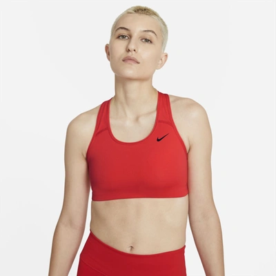 Shop Nike Dri-fit Swoosh Women's Medium-support Non-padded Sports Bra In Chile Red,black