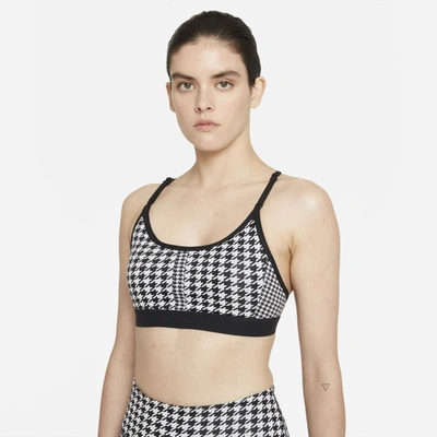 Shop Nike Women's Indy Icon Clash Light-support Padded Houndstooth Sports Bra In Black