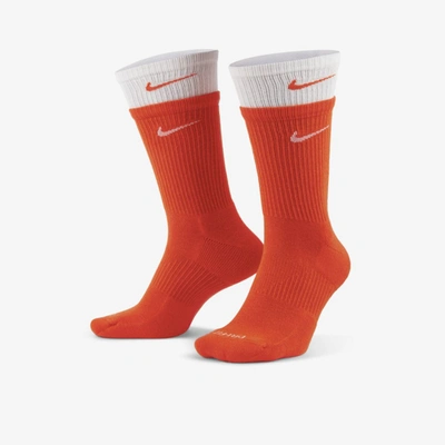 Shop Nike Everyday Plus Cushioned Training Crew Socks In Orange,white,white