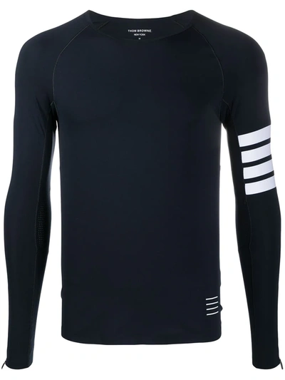 Thom Browne Navy Cotton 4-bar Long Sleeve T-shirt In Blue