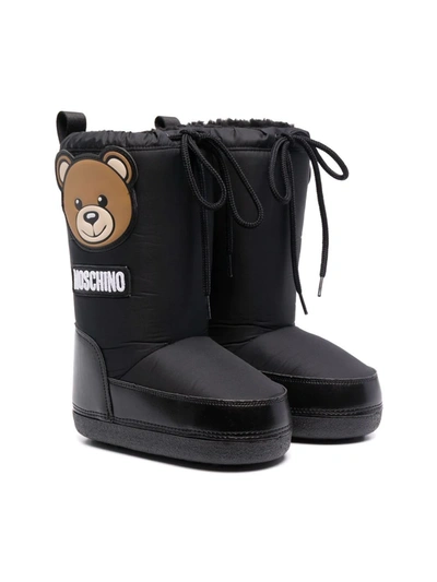 Shop Moschino Teddy Bear Motif Snow Boots In Black