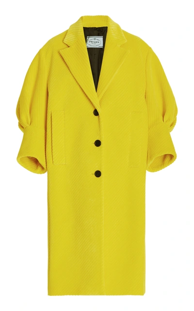 Shop Prada Women's Puffed-sleeve Cotton-blend Coat In Yellow