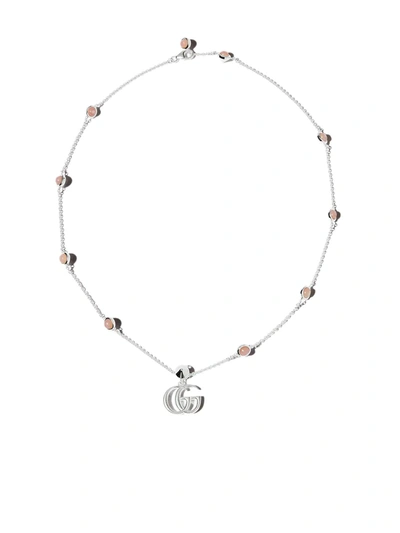 Shop Gucci Double G Mother Of Pearl Necklace In Silber